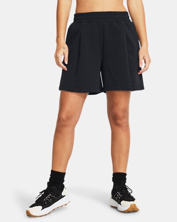 Women's UA Unstoppable Fleece Pleated Shorts, Black, pdpMainDesktop image number 0